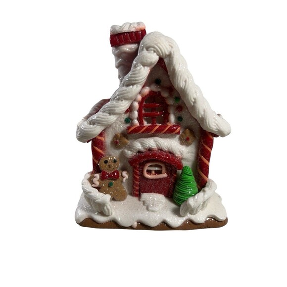 Gingerbread Light-Up House Christmas Decor Snow Glitter 6” Tall EUC - Picture 7 of 10